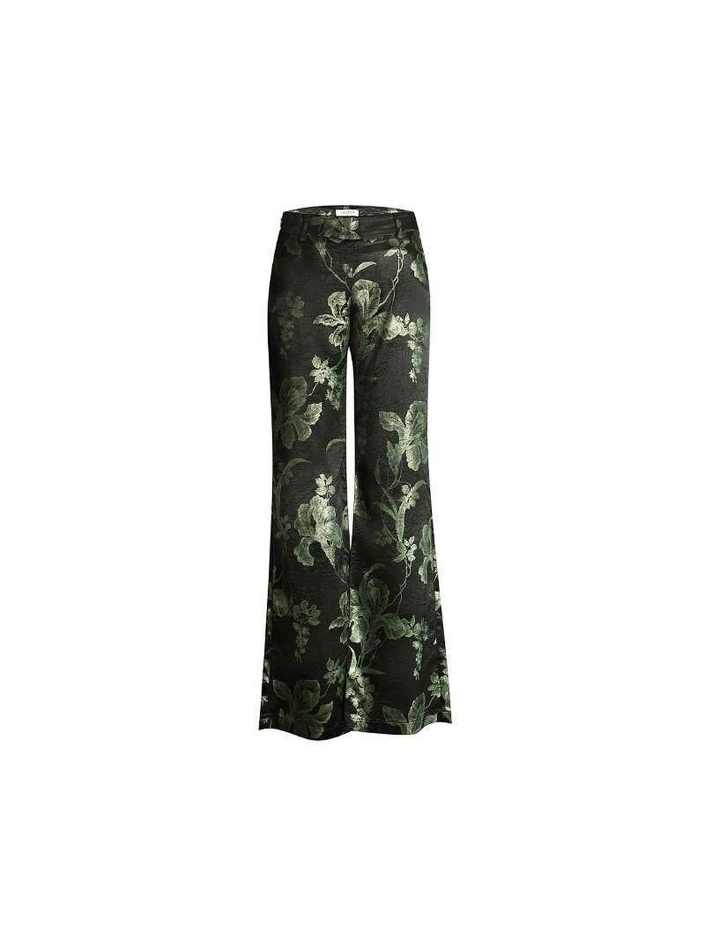 DeleteEx High Waist Wide Leg Polyester Stretch Casual Black Army Green Print Flared Pants