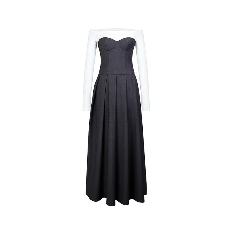 DeleteEx_Light_Polyester_Blend_Gray_White_Colorblock_Tie_Waist_Maxi_Dresses_MISSTT