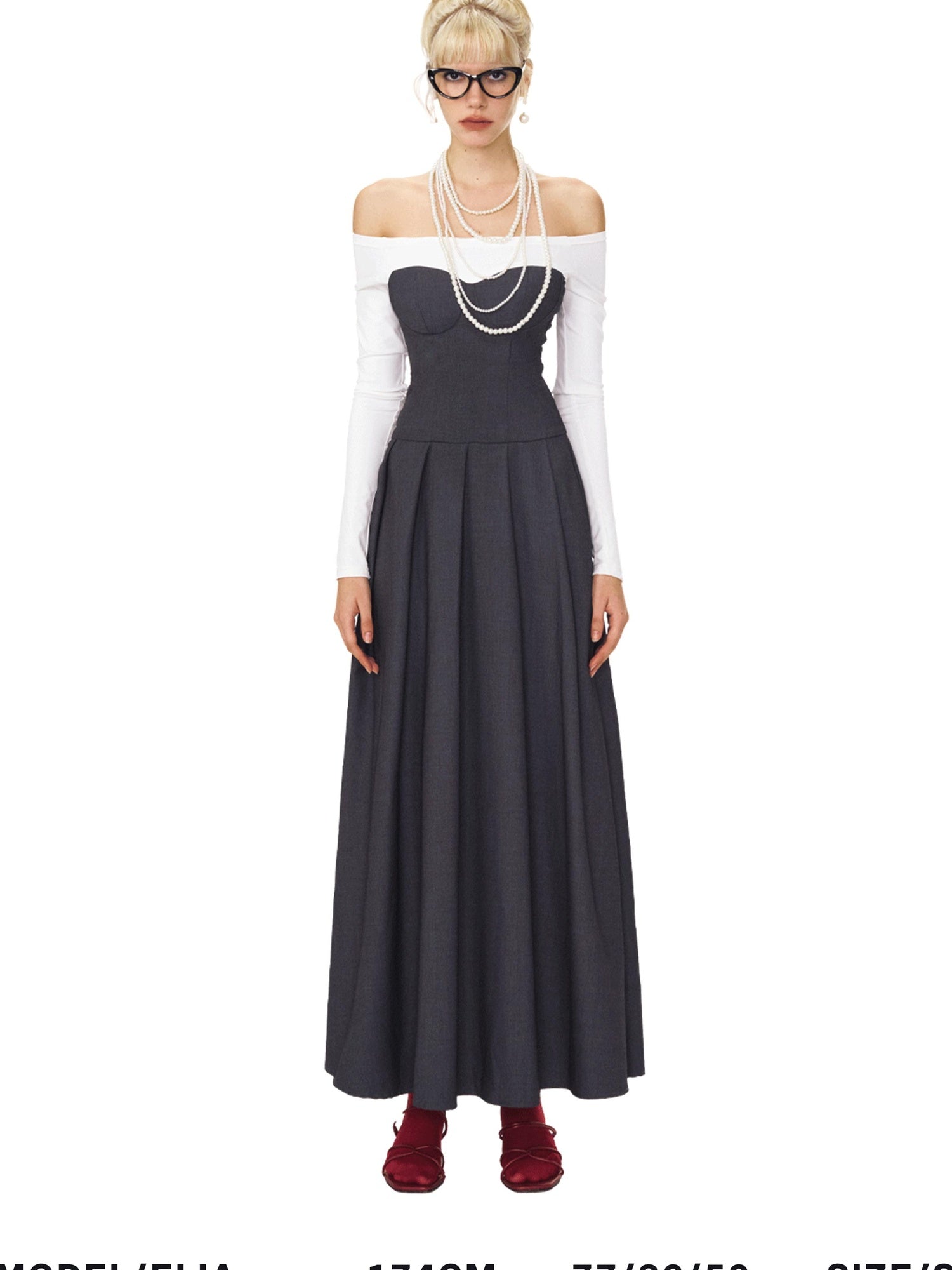 DeleteEx Light Polyester Blend Gray White Colorblock Tie Waist Maxi Dresses