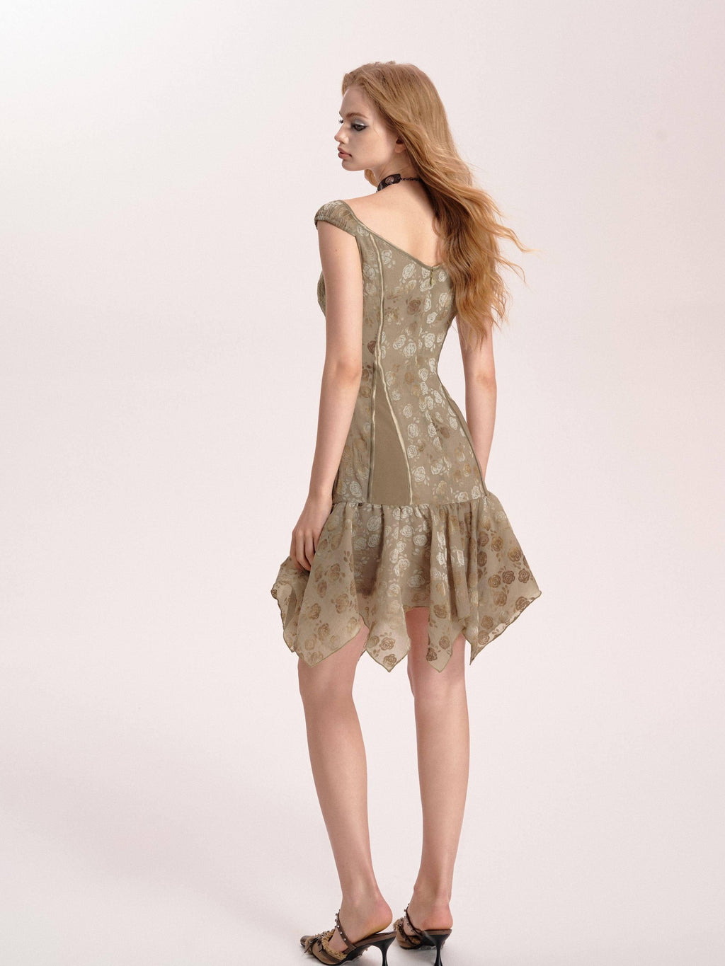 DeleteEx Lightweight 100% Polyester A Line Women Party Muted Olive Mini Dresses
