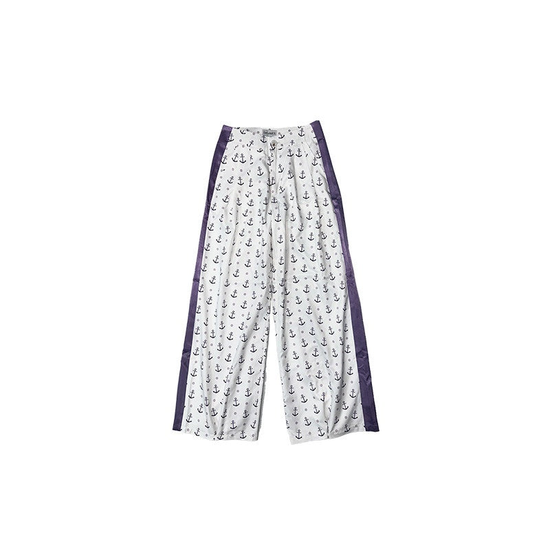 DeleteEx_Lightweight_Nautical_Anchor_Print_Polyester_Nylon_Blend_Wide_Leg_Pants_MISSTT