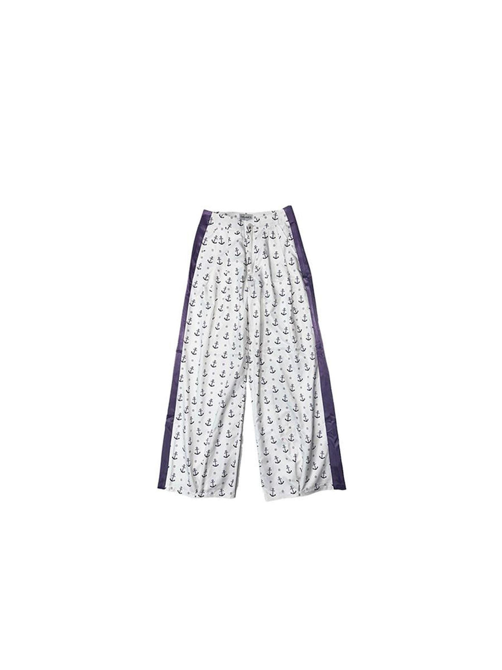 DeleteEx Lightweight Nautical Anchor Print Polyester Nylon Blend Wide Leg Pants