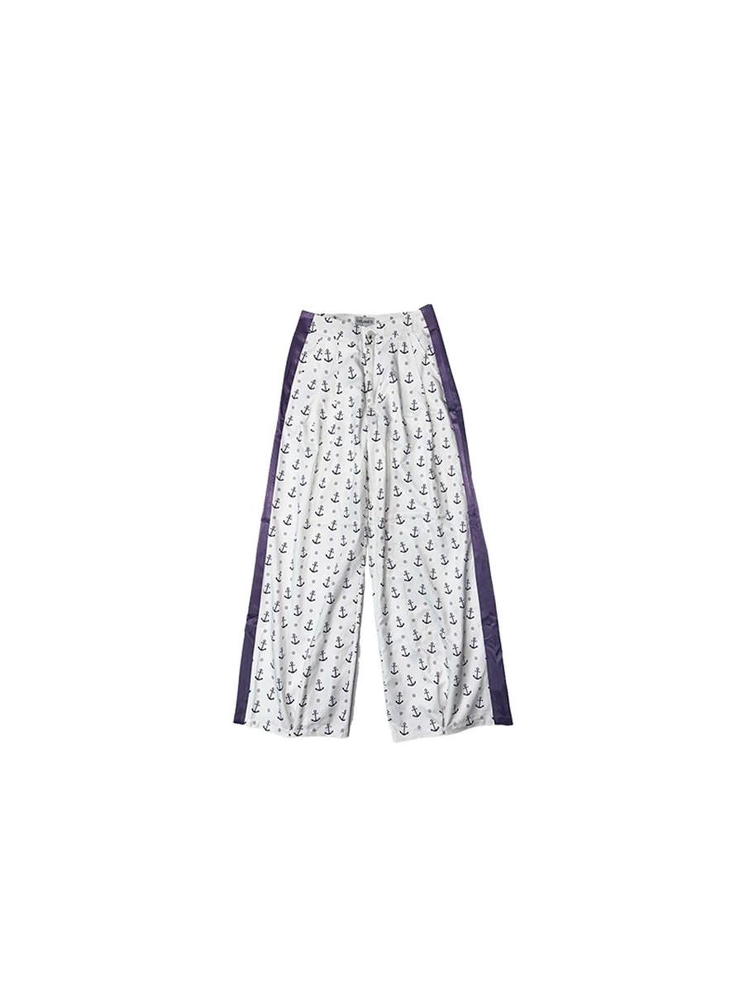 DeleteEx Lightweight Nautical Anchor Print Polyester Nylon Blend Wide Leg Pants