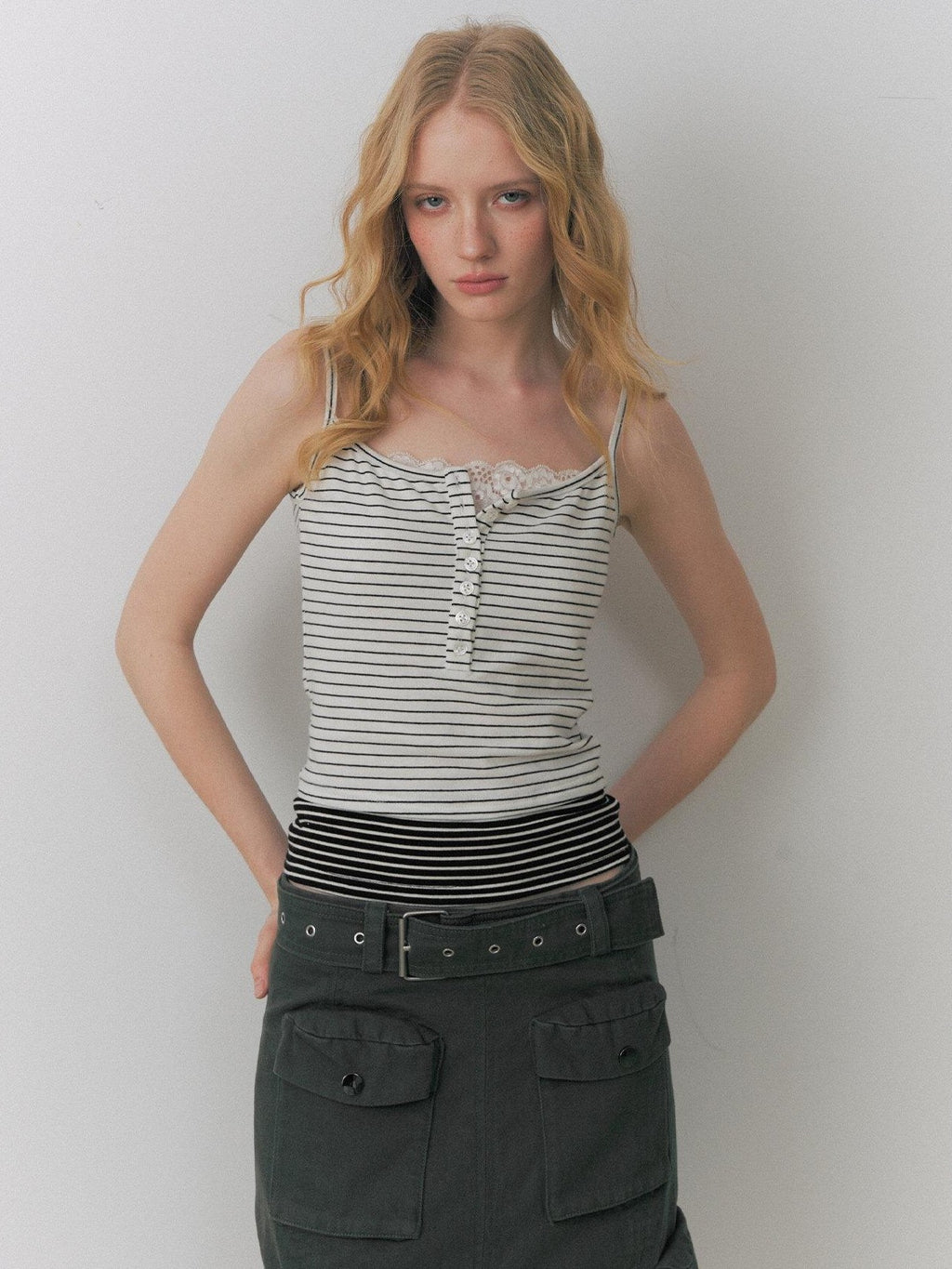 DeleteEx Lightweight No Padding Spaghetti Strap Striped Slim Women City Camisoles