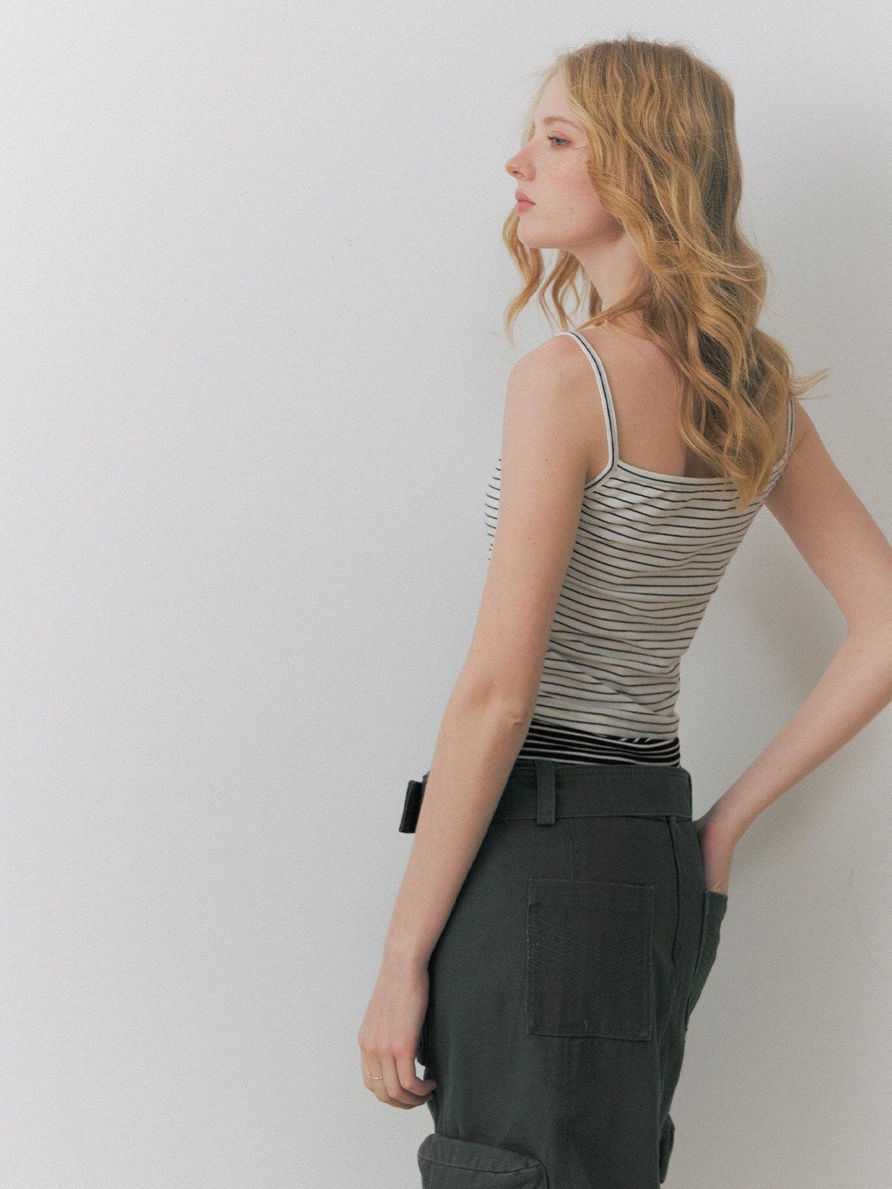 DeleteEx Lightweight No Padding Spaghetti Strap Striped Slim Women City Camisoles