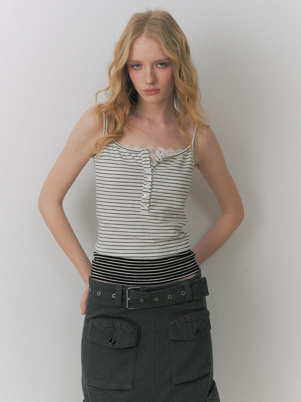 DeleteEx Lightweight No Padding Spaghetti Strap Striped Slim Women City Camisoles