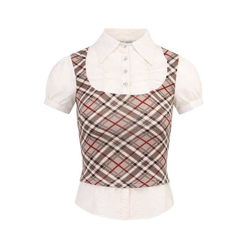 DeleteEx_Lightweight_Polyamide_Blend_Coffee_Plaid_Relaxed_Fit_Short_Sleeve_T-Shirts_MISSTT