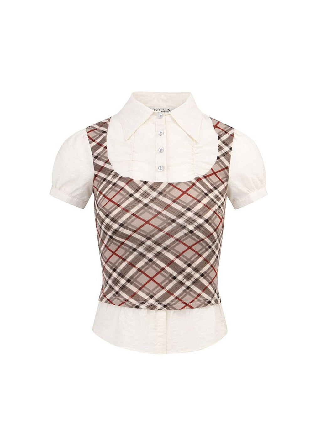 DeleteEx Lightweight Polyamide Blend Coffee Plaid Relaxed Fit Short Sleeve T-Shirts