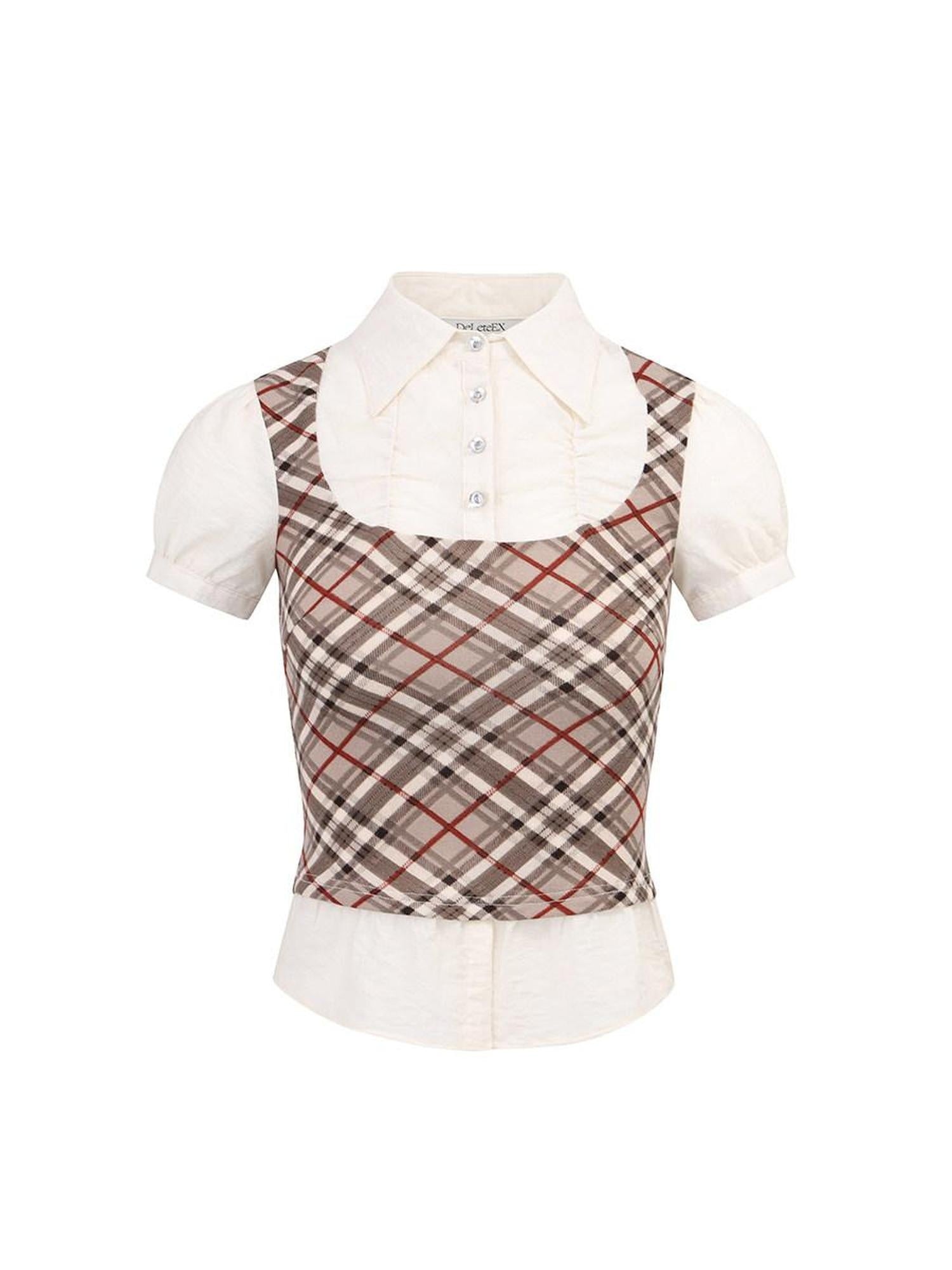 DeleteEx Lightweight Polyamide Blend Coffee Plaid Relaxed Fit Short Sleeve T-Shirts