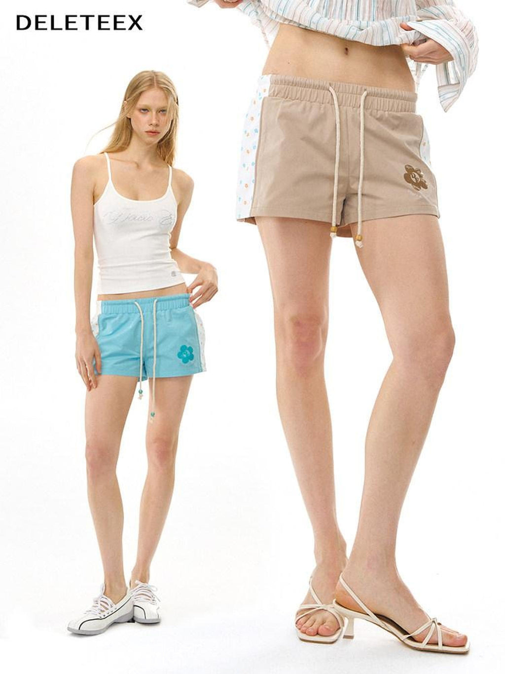 DeleteEx Lightweight Polyester Casual Relaxed Fit Khaki Lake Blue Sizes S M L Mini Shorts