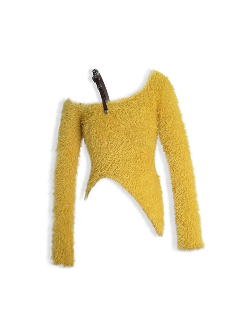 DeleteEx Lightweight Pure Nylon Side Slit Pullover Women Knitwear Yellow Brown Sweaters