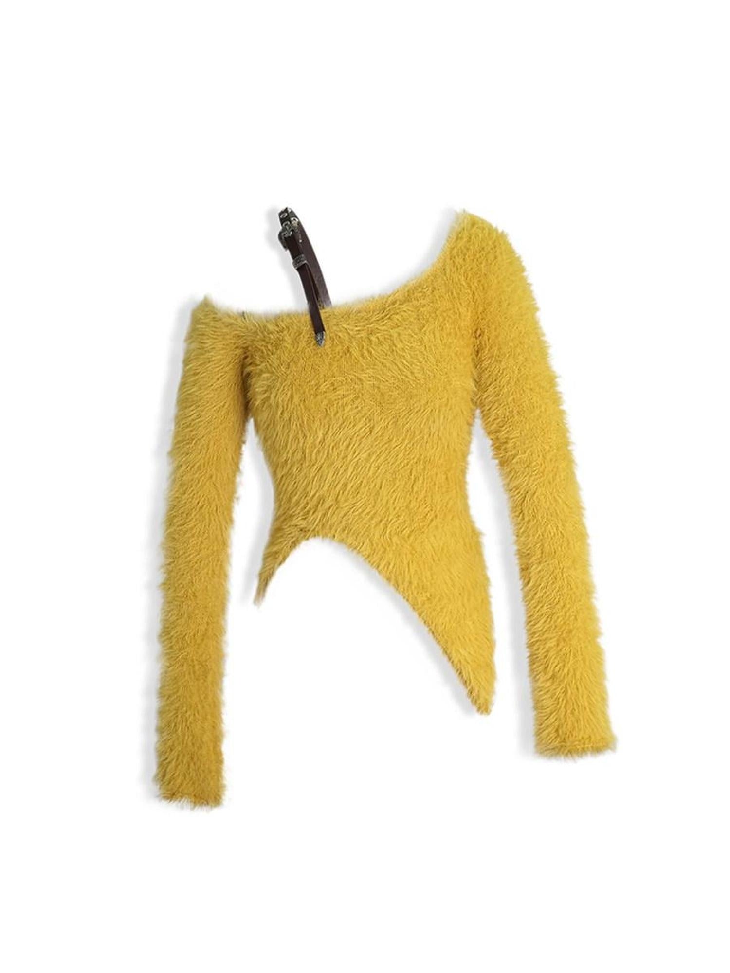 DeleteEx Lightweight Pure Nylon Side Slit Pullover Women Knitwear Yellow Brown Sweaters
