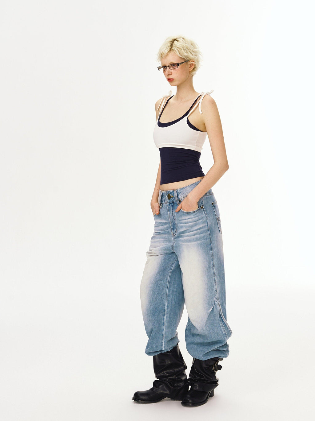 DeleteEx Natural Waist Slight Stretch Casual Relaxed Light Blue Denim Wide Leg Jeans