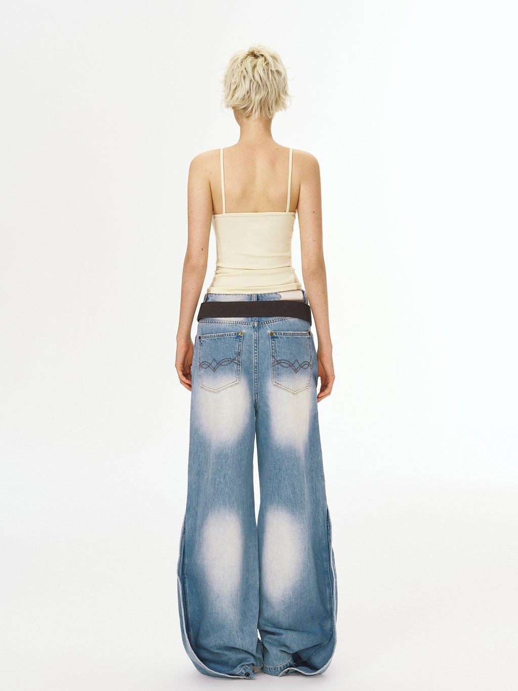 DeleteEx Natural Waist Slight Stretch Casual Relaxed Light Blue Denim Wide Leg Jeans
