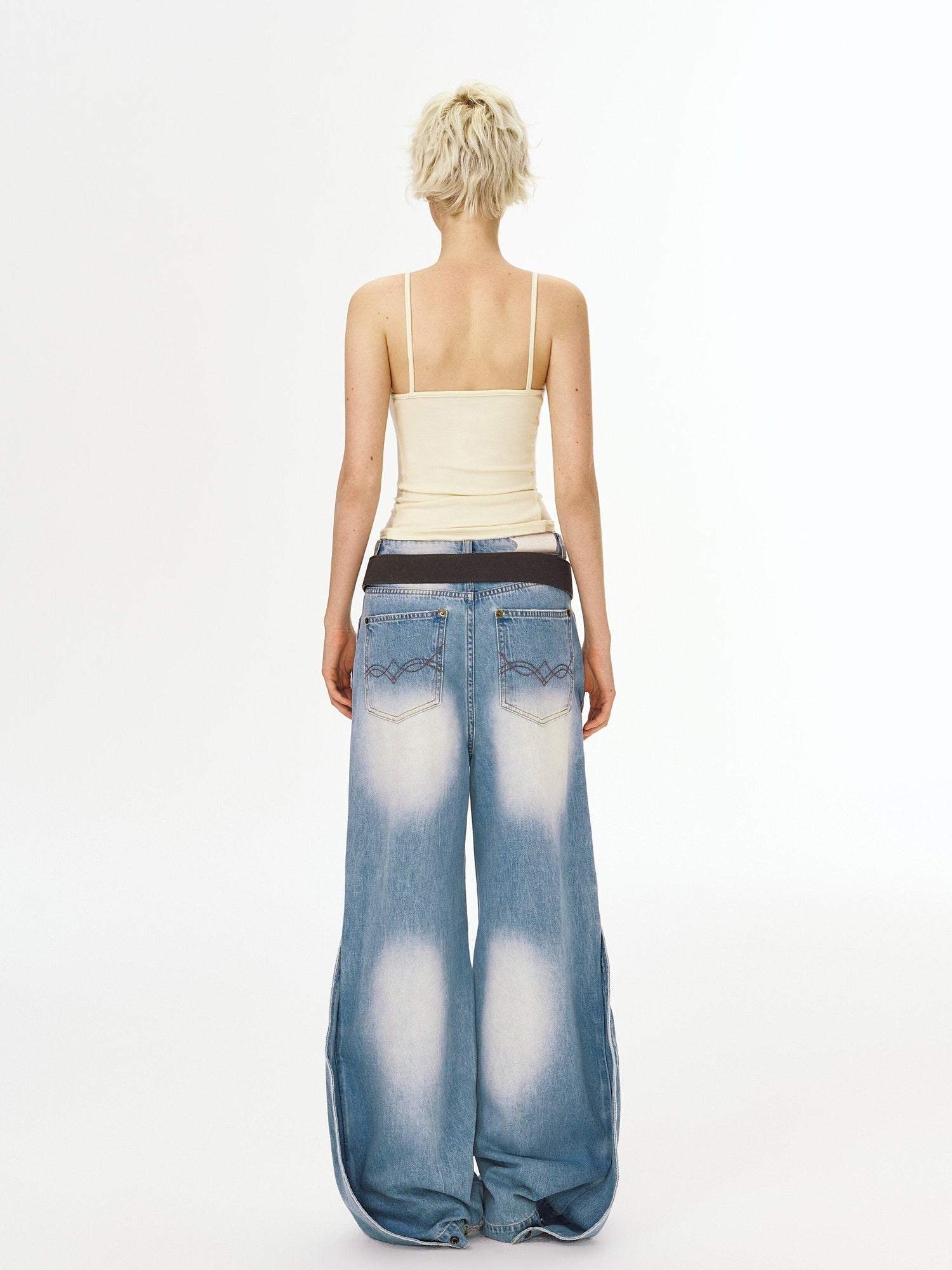 DeleteEx Natural Waist Slight Stretch Casual Relaxed Light Blue Denim Wide Leg Jeans