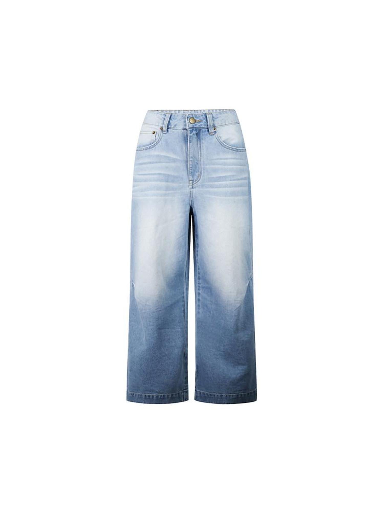 DeleteEx Natural Waist Slight Stretch Casual Relaxed Light Blue Denim Wide Leg Jeans