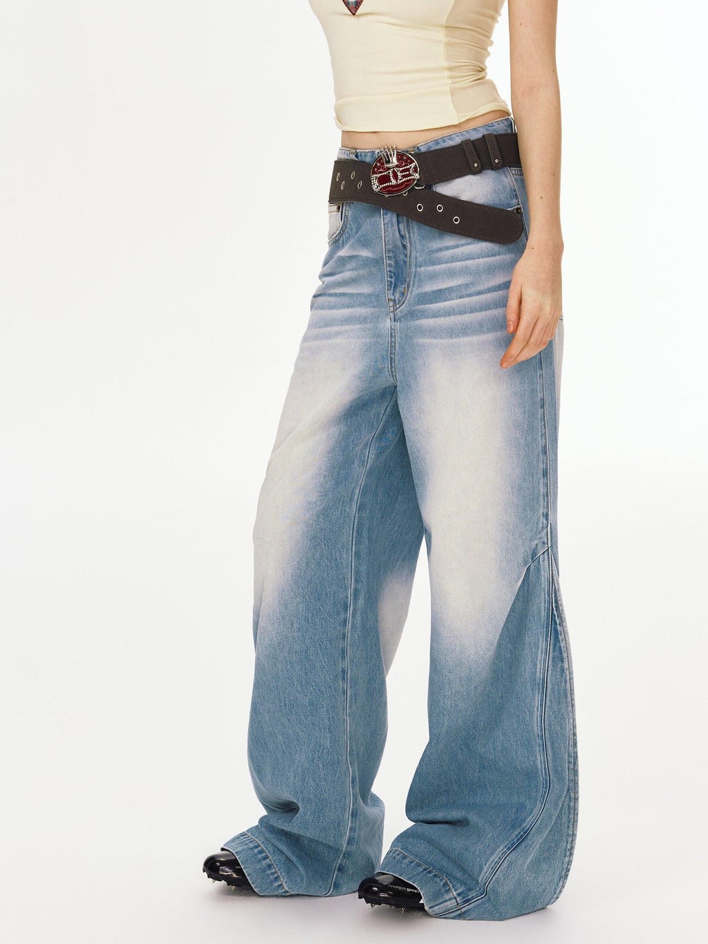 DeleteEx Natural Waist Slight Stretch Casual Relaxed Light Blue Denim Wide Leg Jeans