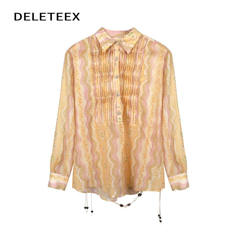 DeleteEx_Original_Loose_Fit_Long_Sleeve_Collared_Striped_Women_Nylon_Blend_Shirts_MISSTT