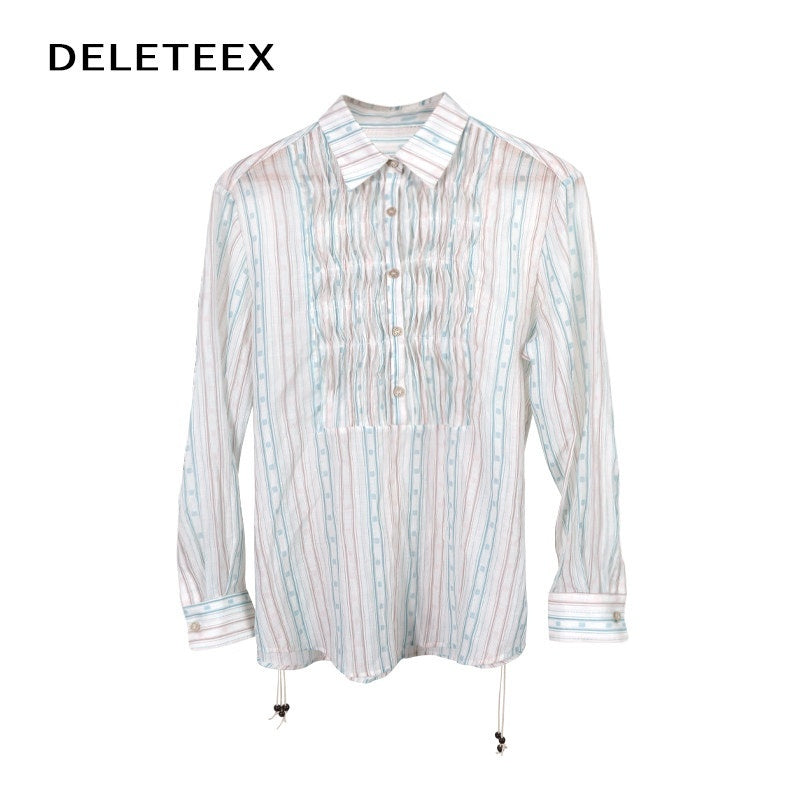 DeleteEx_Original_Loose_Fit_Long_Sleeve_Collared_Striped_Women_Nylon_Blend_Shirts_MISSTT