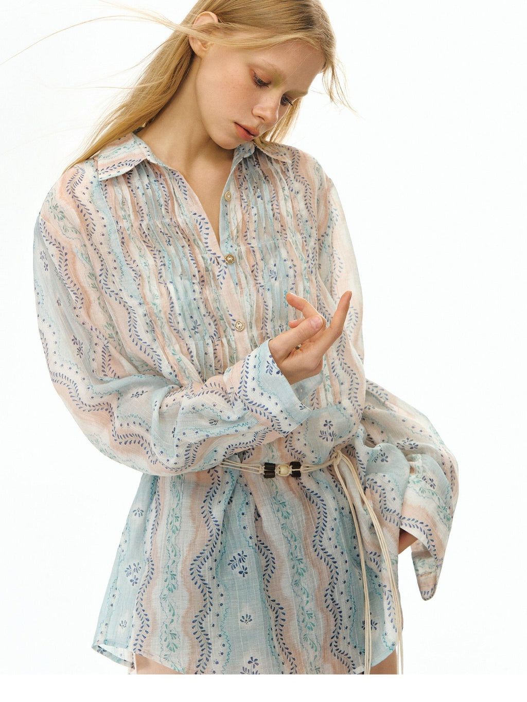 DeleteEx Original Loose Fit Long Sleeve Collared Striped Women Nylon Blend Shirts