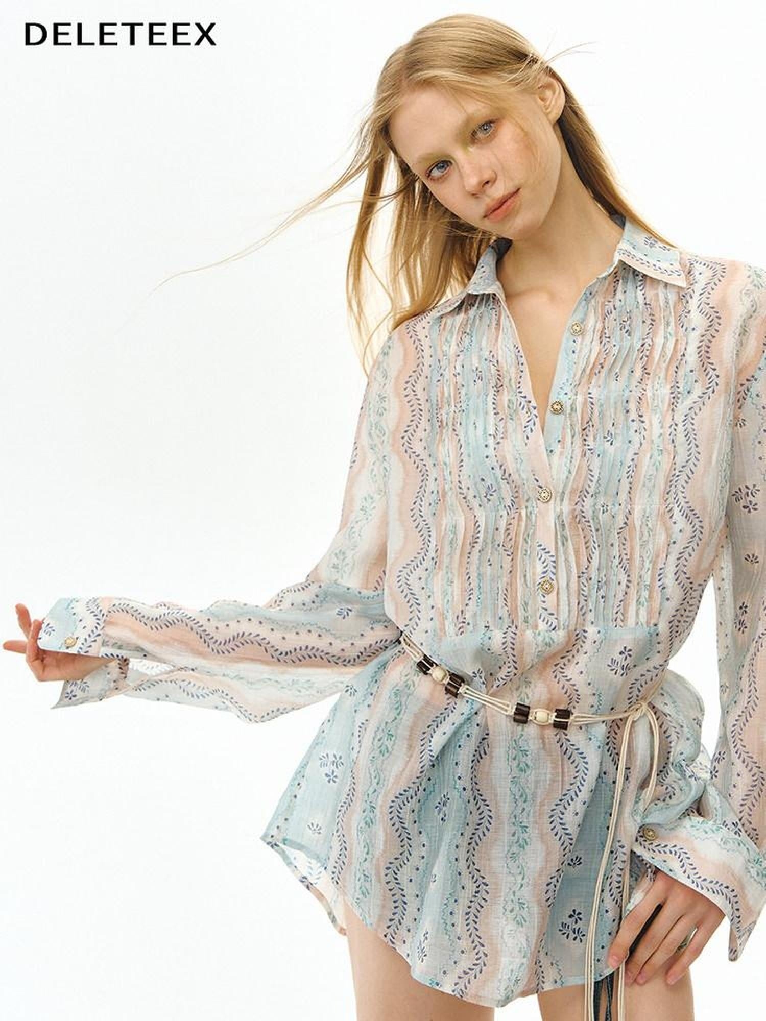 DeleteEx Original Loose Fit Long Sleeve Collared Striped Women Nylon Blend Shirts