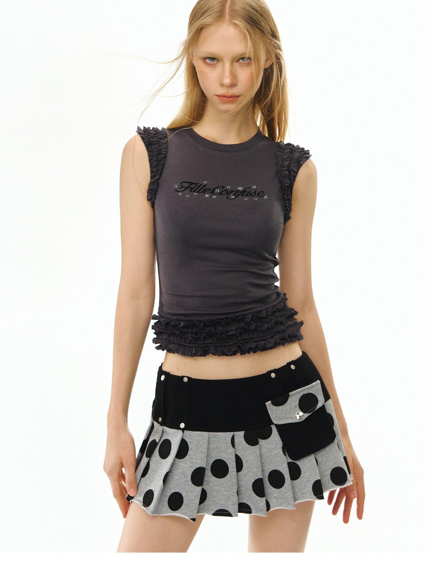 DeleteEx Polyester Nylon Blend Lightweight Gray Versatile Casual Bottoms Mini Skirts