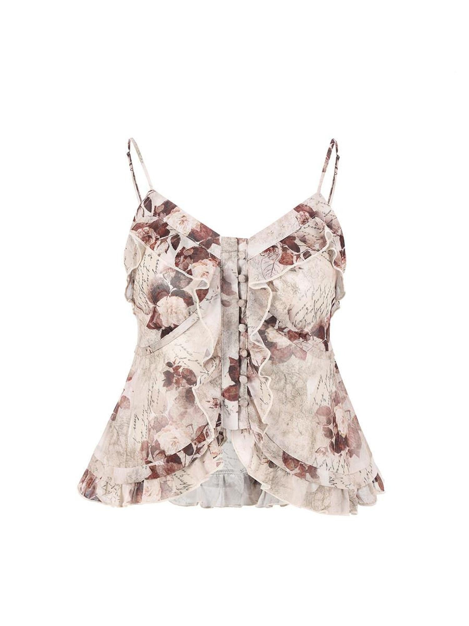 DeleteEx Polyester Spandex Stretch Floral Print Slim Fit Casual Layering Camisoles