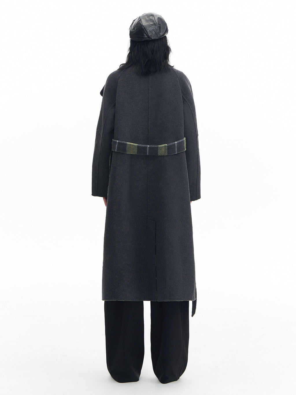DeleteEx Premium Wool Blend Commuter Straight Cut Notch Lapel Plaid Grey Green Wool Coats