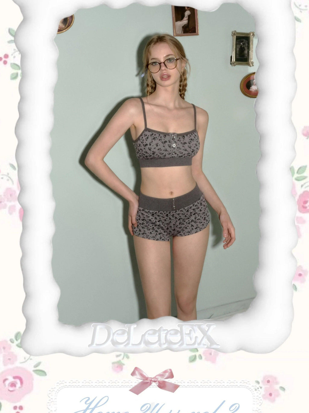 DeleteEx Princess Style Floral Cropped Cami And Shorts Set Women Stretch Lounge Sets