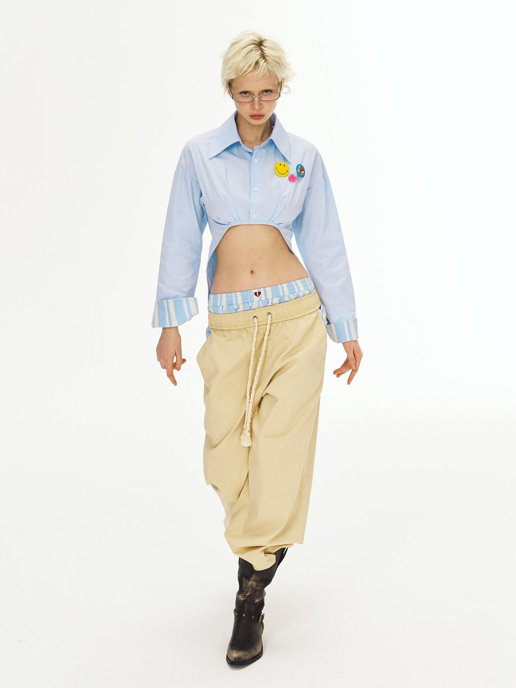 DeleteEx Pure Cotton Minimal Loose Street Natural Waist Light Khaki Cargo Pants