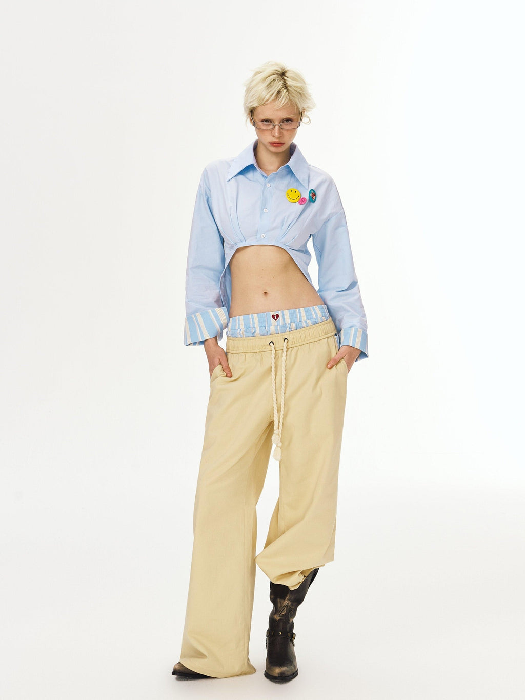 DeleteEx Pure Cotton Minimal Loose Street Natural Waist Light Khaki Cargo Pants