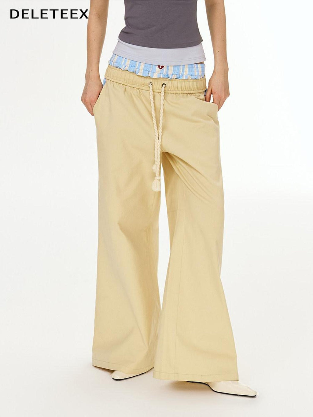 DeleteEx Pure Cotton Minimal Loose Street Natural Waist Light Khaki Cargo Pants