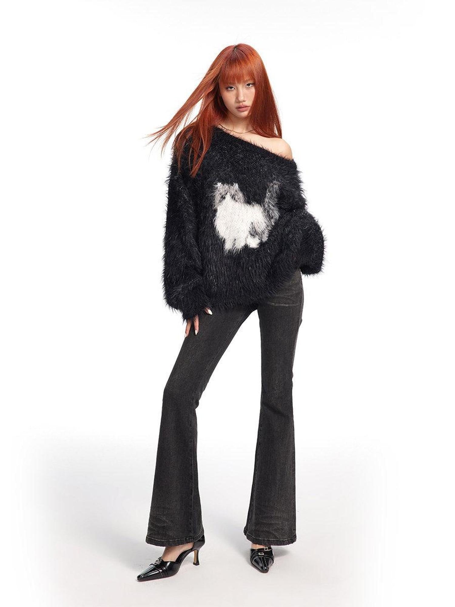 DeleteEx Sexy Colorblock Oversized Pullover Women Knit Nylon Acrylic Tops Sweaters