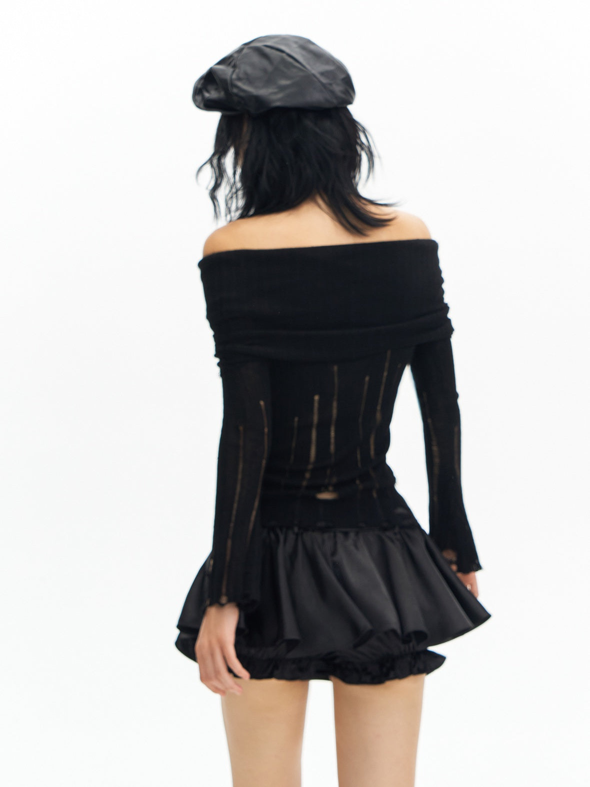 DeleteEx Sexy Ripped Fringe Off Shoulder Cropped Black Wool Pullover Women Knit Sweaters