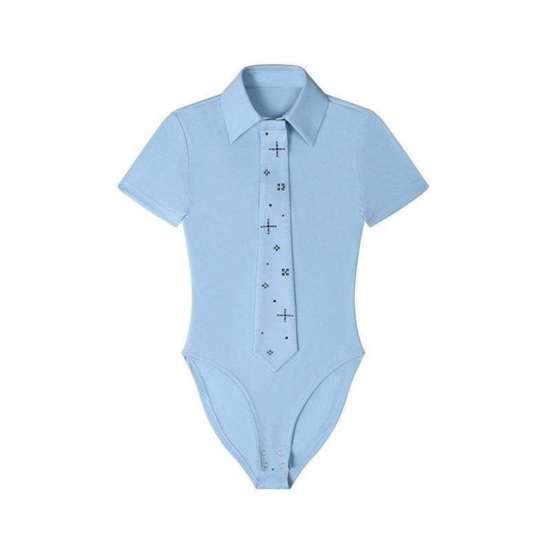 DeleteEx_Slimming_Belted_Mid_Waist_Polyester_Classic_Black_Blue_Short_Sleeve_T-Shirts_MISSTT