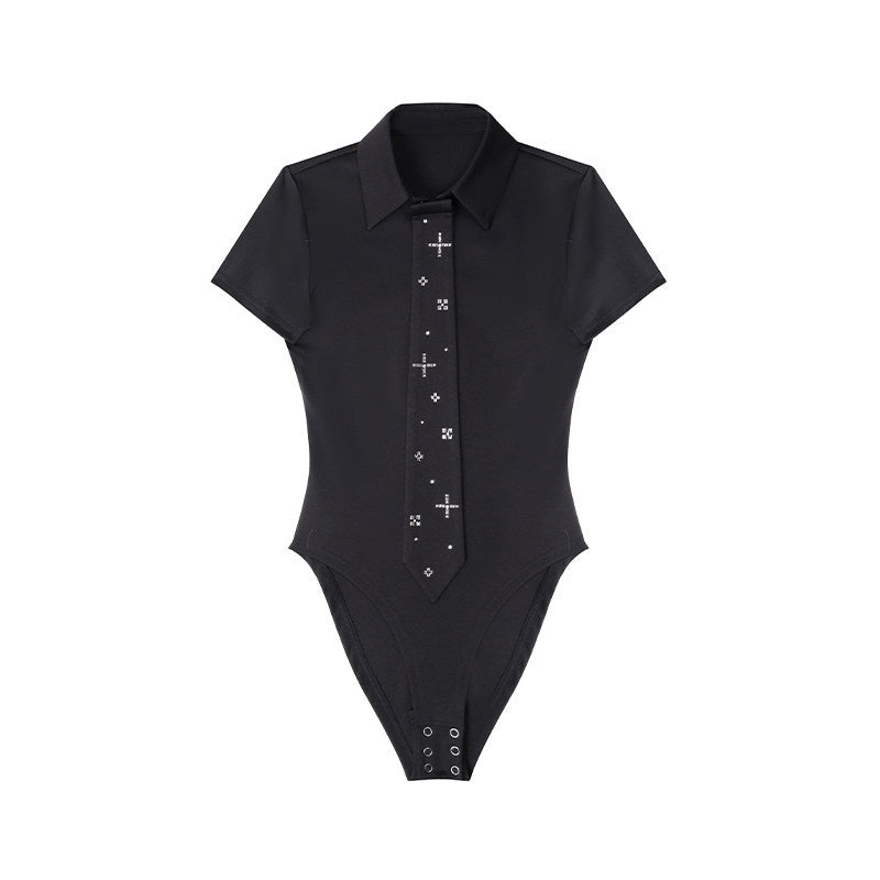 DeleteEx_Slimming_Belted_Mid_Waist_Polyester_Classic_Black_Blue_Short_Sleeve_T-Shirts_MISSTT