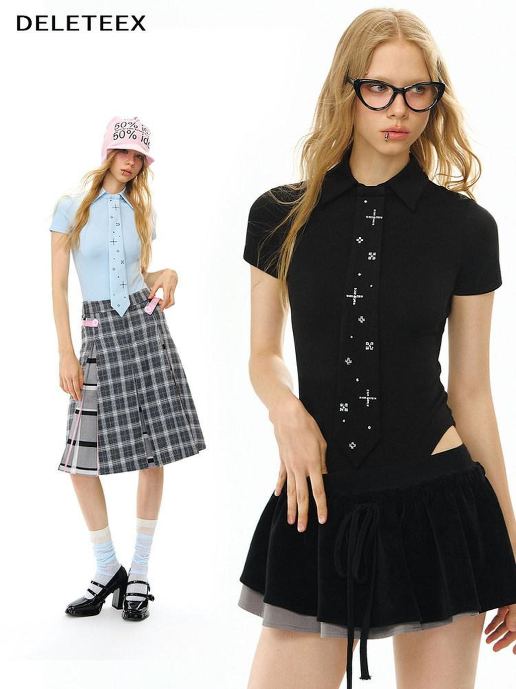 DeleteEx Slimming Belted Mid Waist Polyester Classic Black Blue Short Sleeve T-Shirts