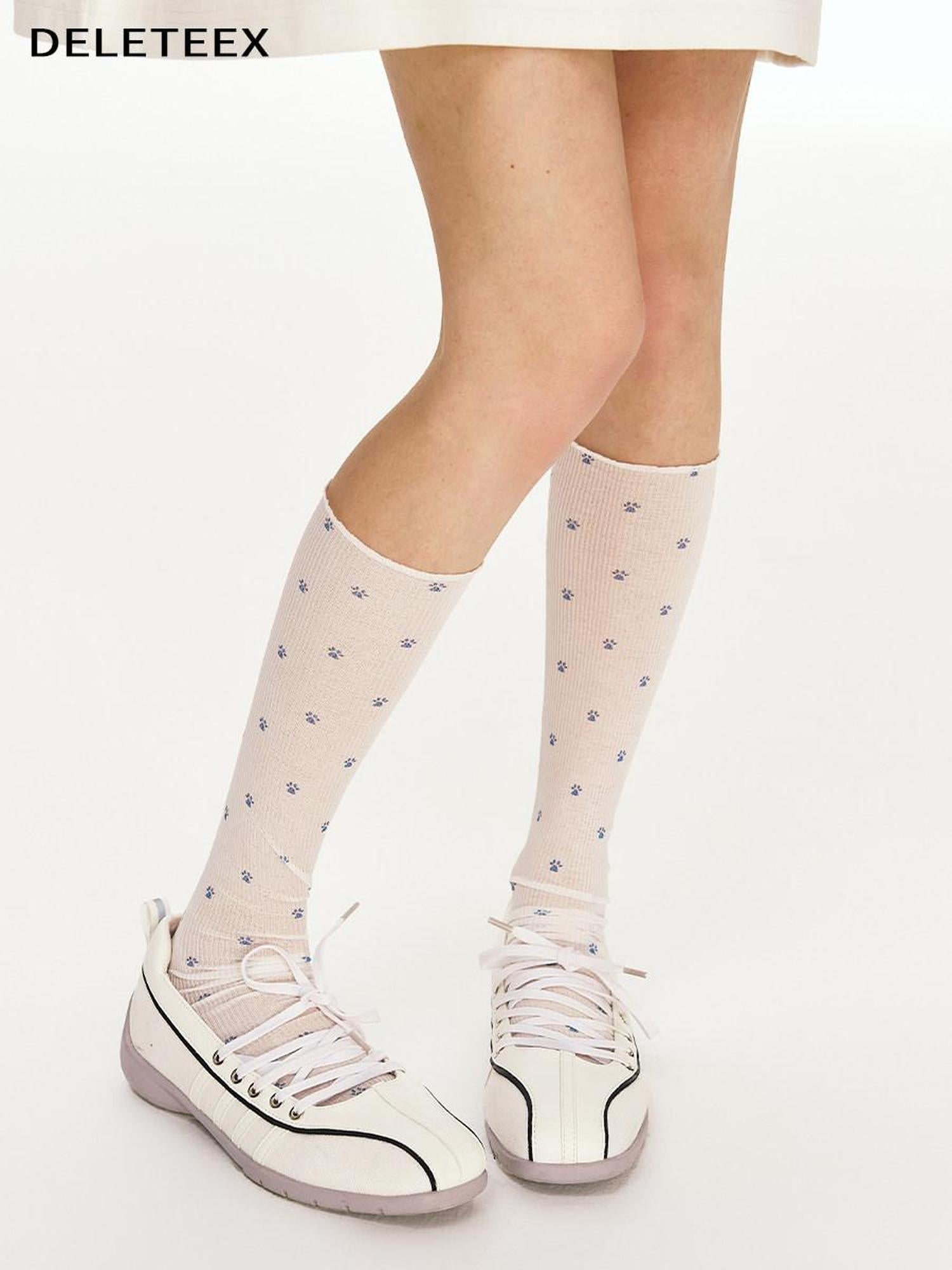DeleteEx Soft Polyester Cute Allover Cat Paw Women One Size Fits Eu39 To Eu45 Socks