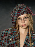 DeleteEx Soft Polyester Ribbed Knit Unisex Maroon Plaid Size M 56 58 Cm Beanies