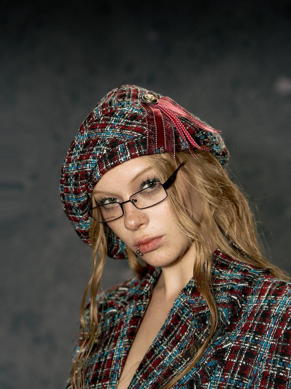 DeleteEx Soft Polyester Ribbed Knit Unisex Maroon Plaid Size M 56 58 Cm Beanies