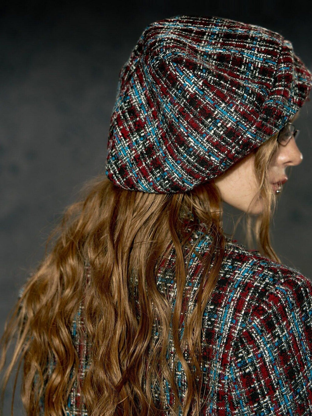 DeleteEx Soft Polyester Ribbed Knit Unisex Maroon Plaid Size M 56 58 Cm Beanies