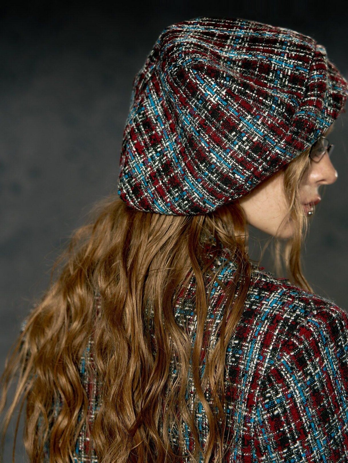DeleteEx Soft Polyester Ribbed Knit Unisex Maroon Plaid Size M 56 58 Cm Beanies