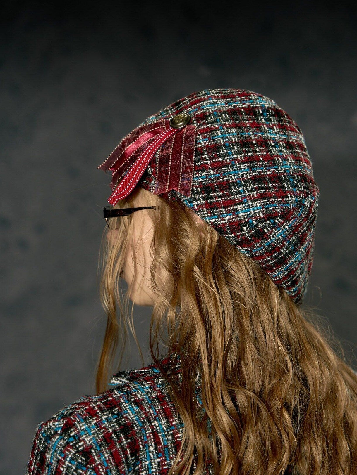 DeleteEx Soft Polyester Ribbed Knit Unisex Maroon Plaid Size M 56 58 Cm Beanies