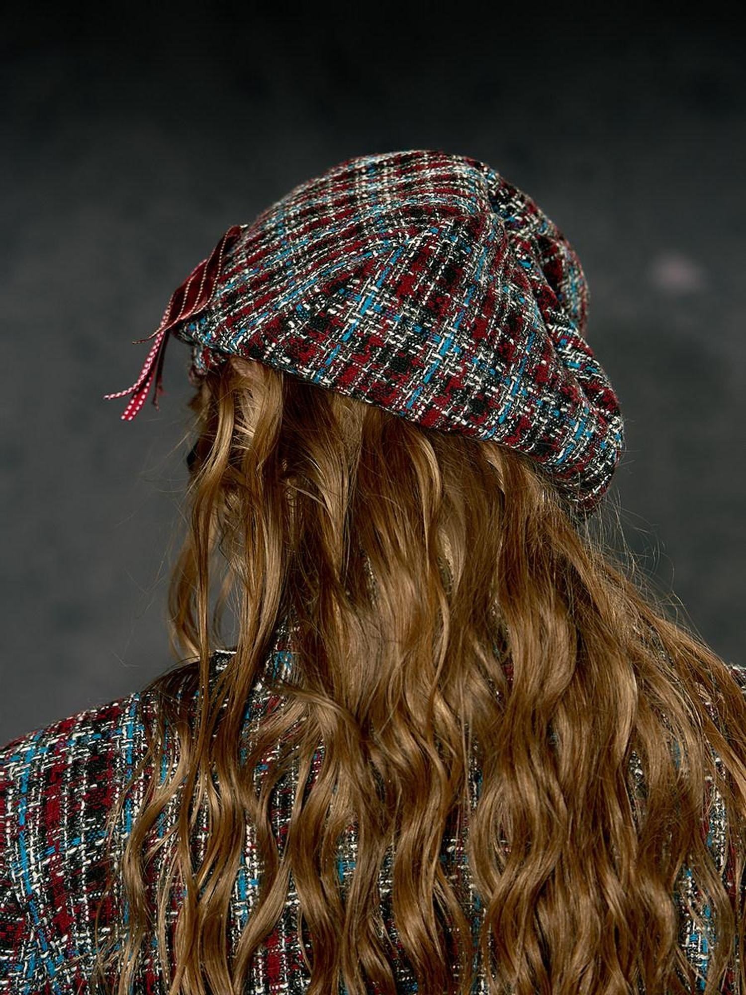DeleteEx Soft Polyester Ribbed Knit Unisex Maroon Plaid Size M 56 58 Cm Beanies