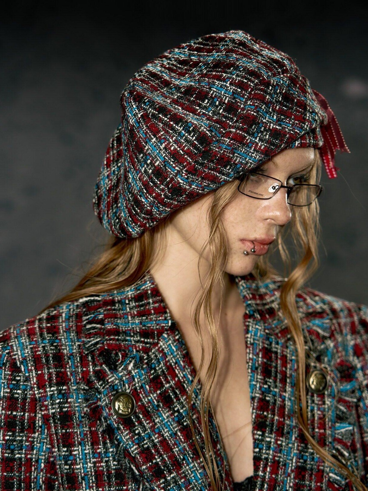 DeleteEx Soft Polyester Ribbed Knit Unisex Maroon Plaid Size M 56 58 Cm Beanies