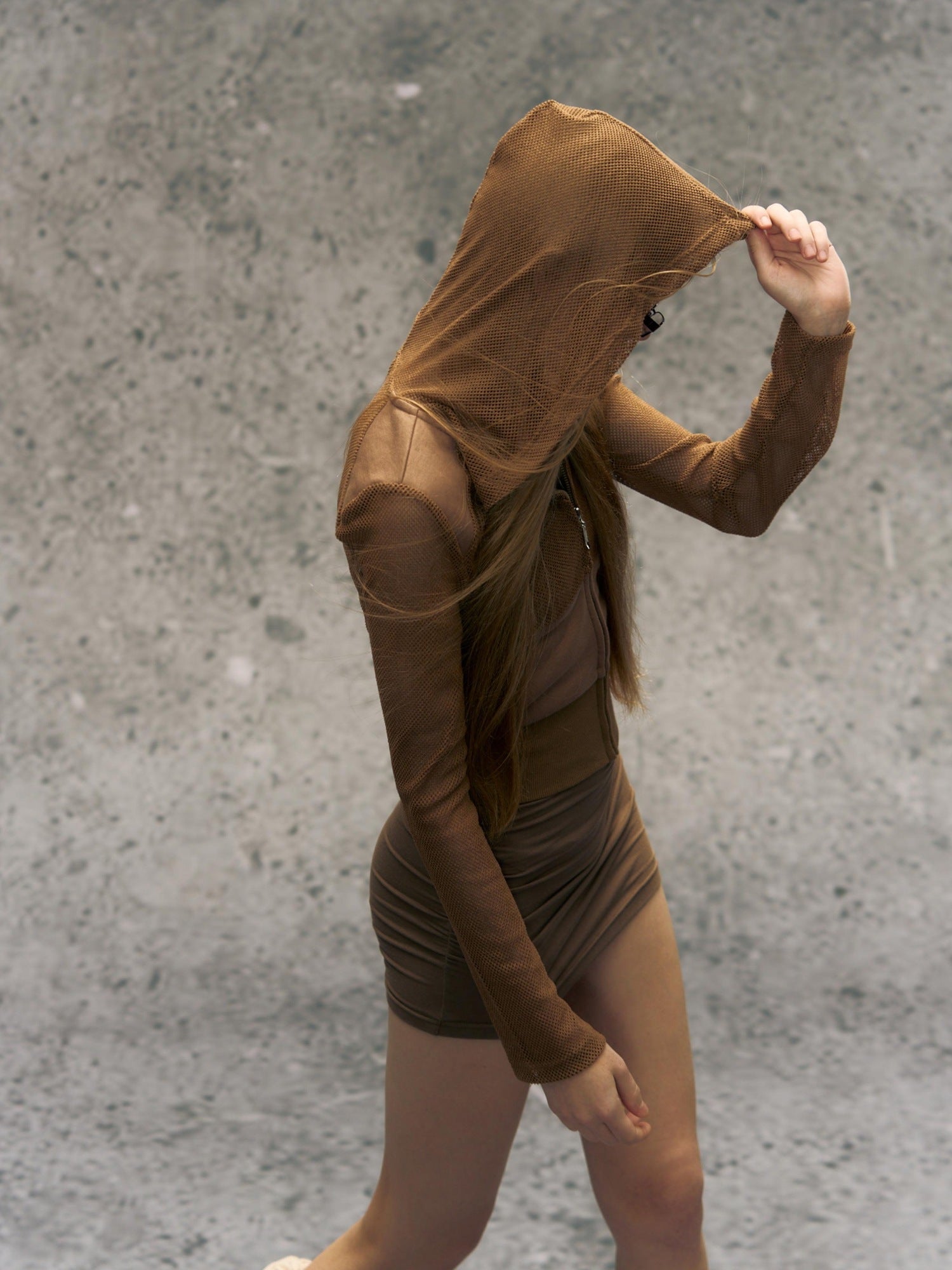 DeleteEx Soft Stretch Classic Pullover Unisex Gray Brown S M L Polyester Spandex Hoodie