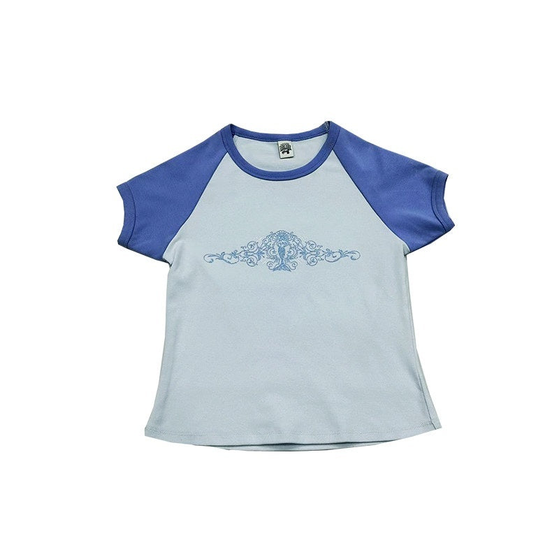 DeleteEx_Soft_Stretch_Cotton_Blend_Blue_Colorblock_Slim_Fit_Casual_Short_Sleeve_T-Shirts_MISSTT