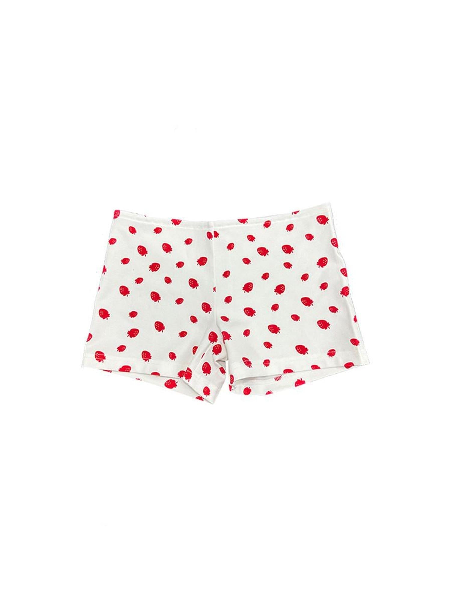 DeleteEx Soft Stretch Cotton Blend Strawberry Print Casual Womens Mini Shorts