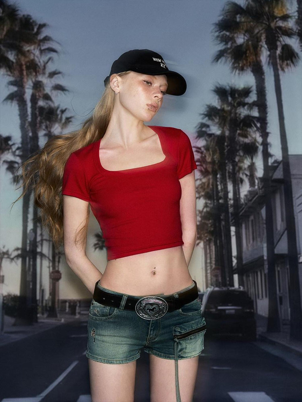 DeleteEx Soft Stretch Cotton Fitted Casual Tee Black Grey Red Basic Crop Tops