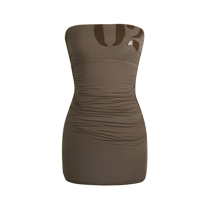 DeleteEx_Soft_Stretch_Viscose_Slim_Fit_Versatile_Women_Gray_Light_Brown_Mini_Dresses_MISSTT